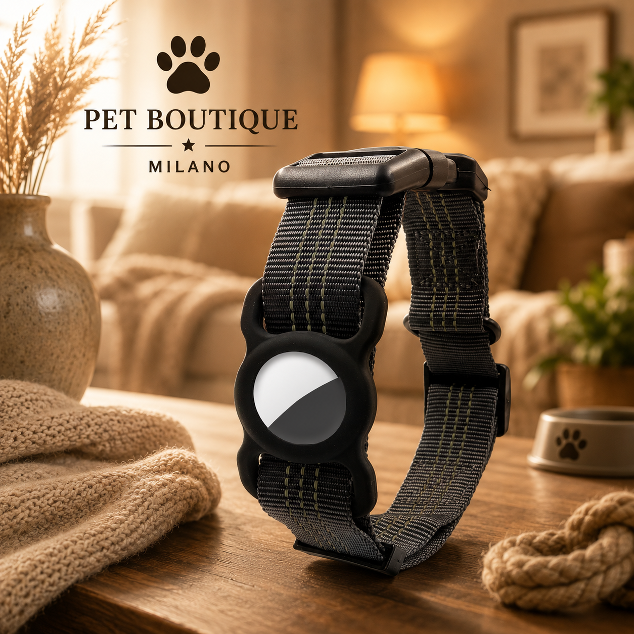 Collare Cane con Porta AirTag Riflettente | Anti Smarrimento Regolabile Premium – Milano PET Boutique