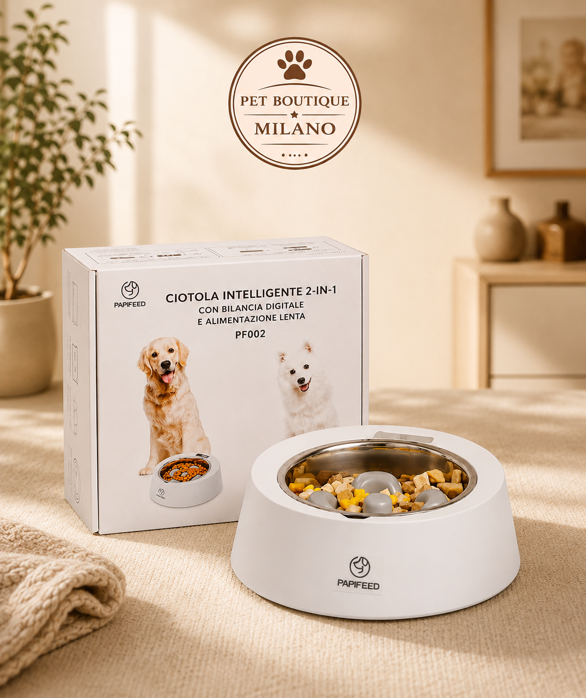 Ciotola Smart per Cani con Bilancia Digitale | Slow Feeder Antingozzamento Premium