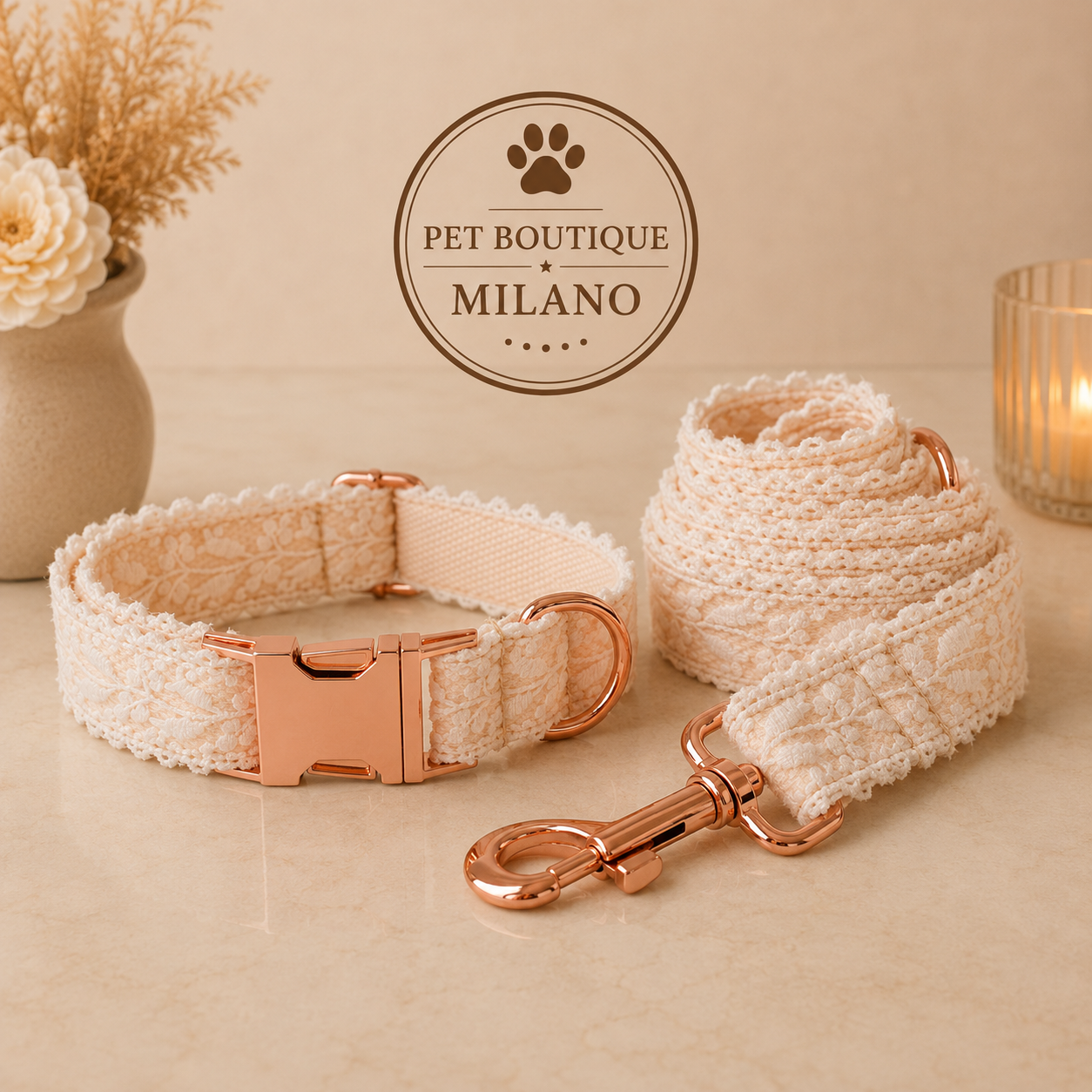 Collare con Fiocco in Pizzo per Cani con Guinzaglio – Elegante e Regolabile