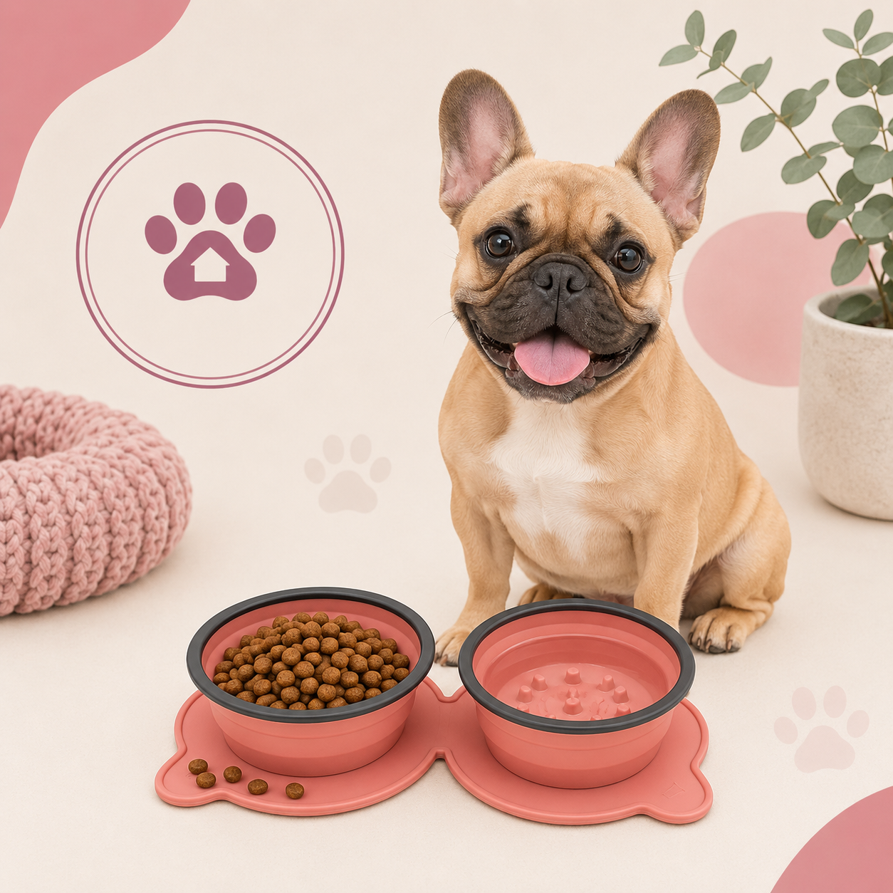 Ciotola Doppia Pieghevole da Viaggio per Cani – Silicone Antiscivolo Compatta