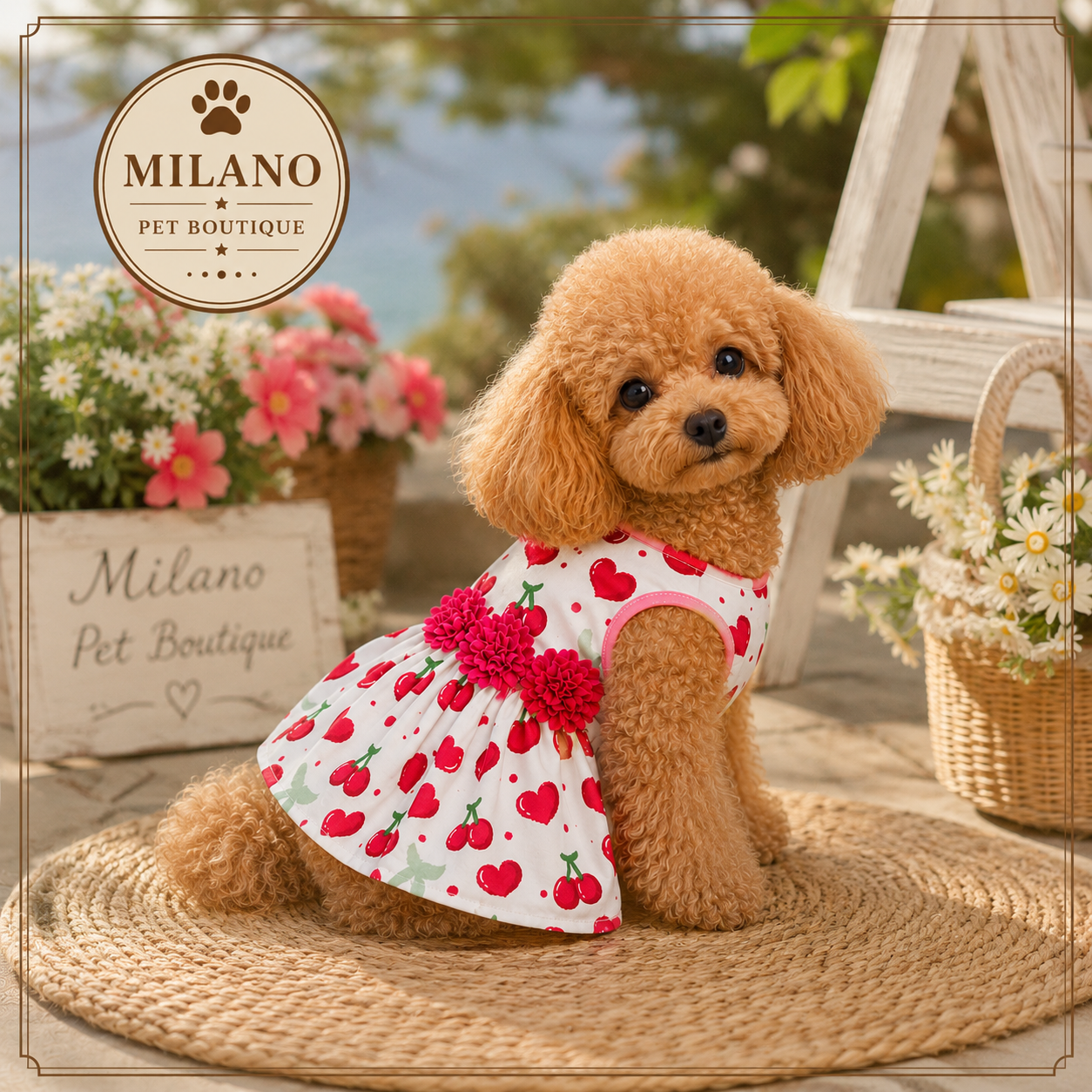 Vestitino Floreale per Cani con Fantasia Cuori, Ciliegie e Love