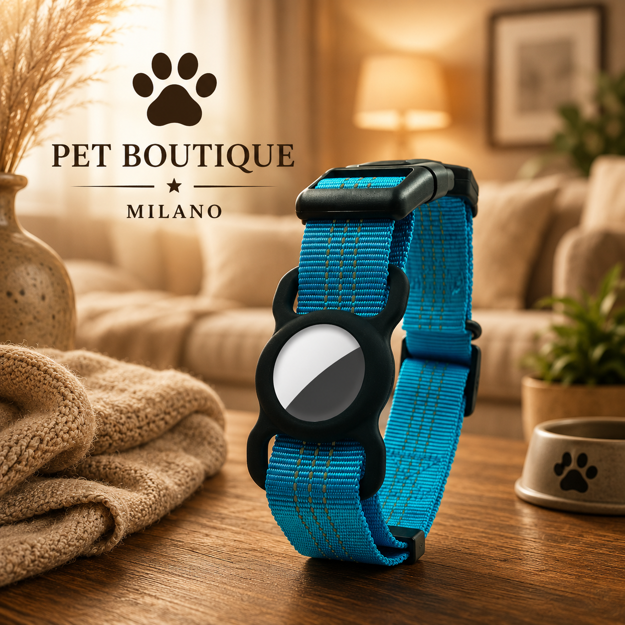 Collare Cane con Porta AirTag Riflettente | Anti Smarrimento Regolabile Premium – Milano PET Boutique