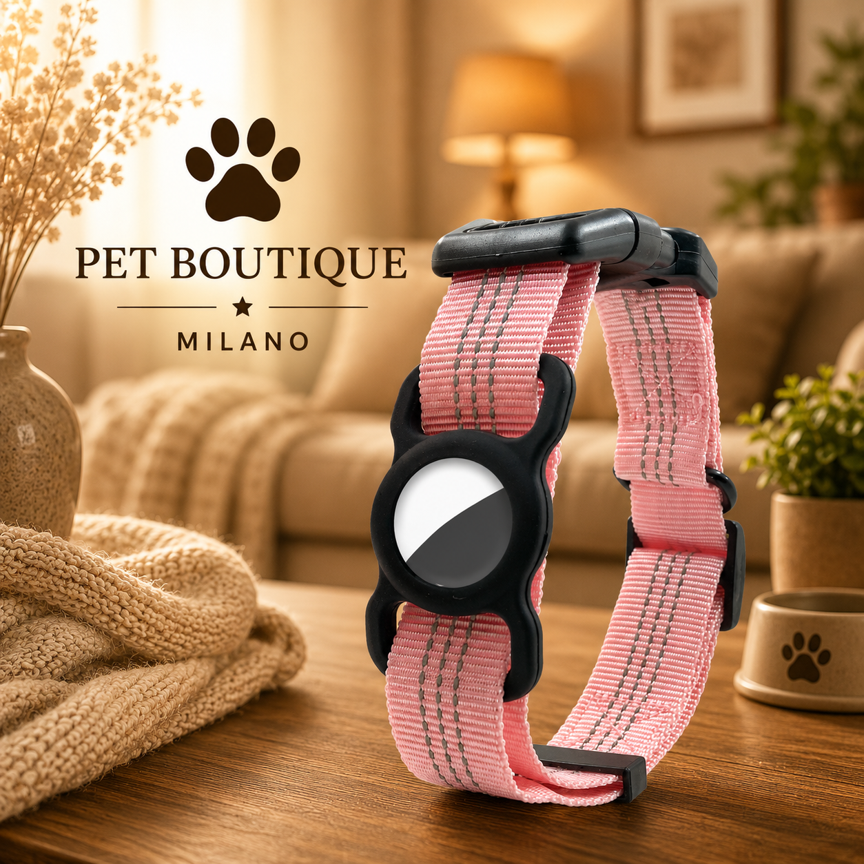 Collare Cane con Porta AirTag Riflettente | Anti Smarrimento Regolabile Premium – Milano PET Boutique
