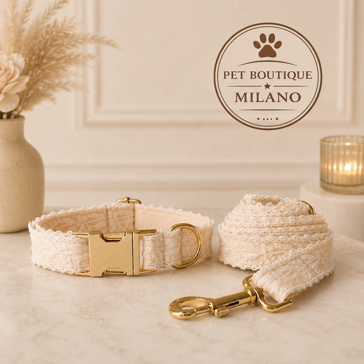 Collare con Fiocco in Pizzo per Cani con Guinzaglio – Elegante e Regolabile