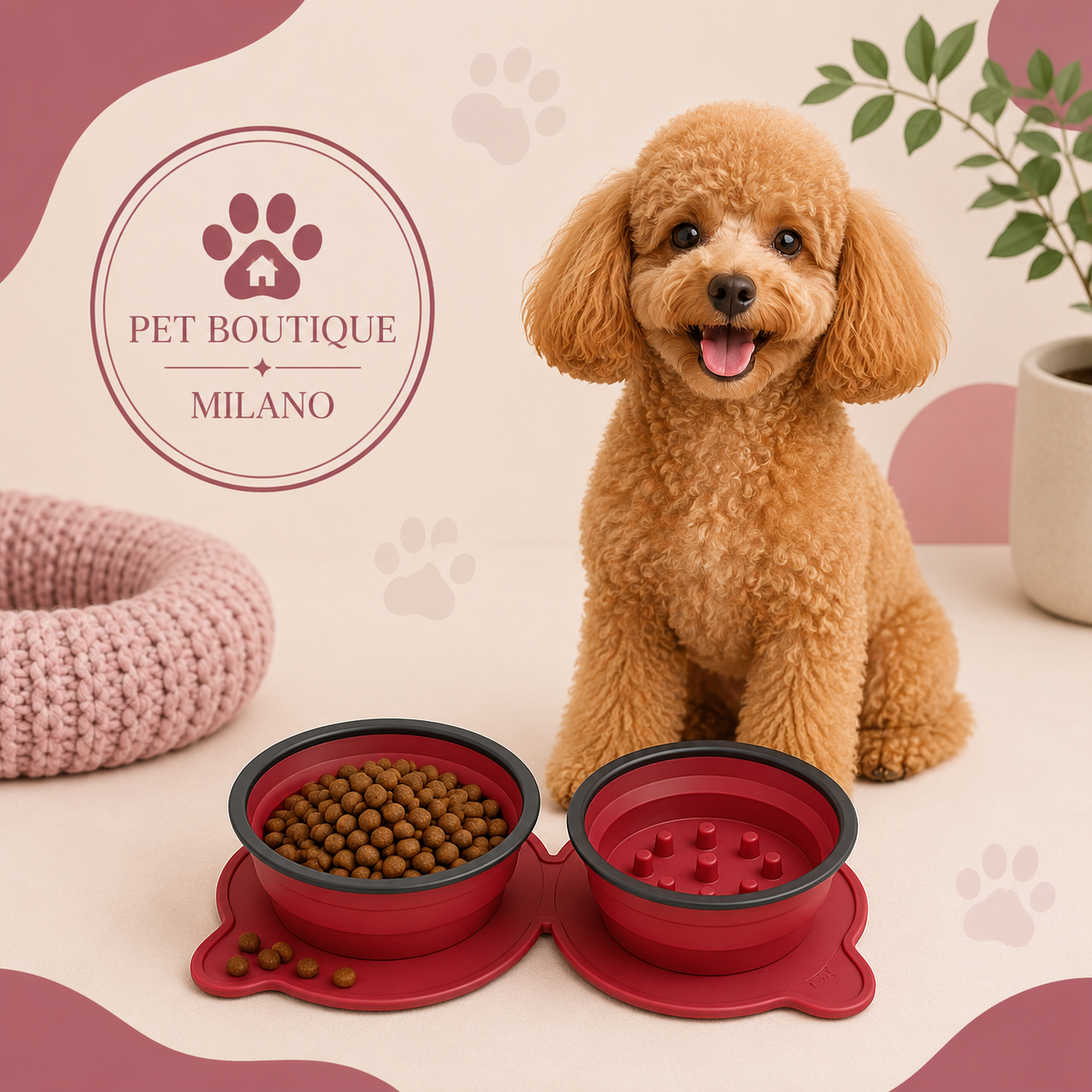 Ciotola Doppia Pieghevole da Viaggio per Cani – Silicone Antiscivolo Compatta