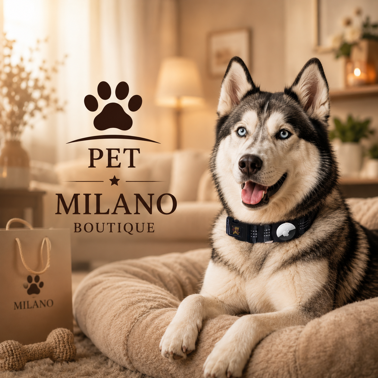 Collare Cane con Porta AirTag Riflettente | Anti Smarrimento Regolabile Premium – Milano PET Boutique