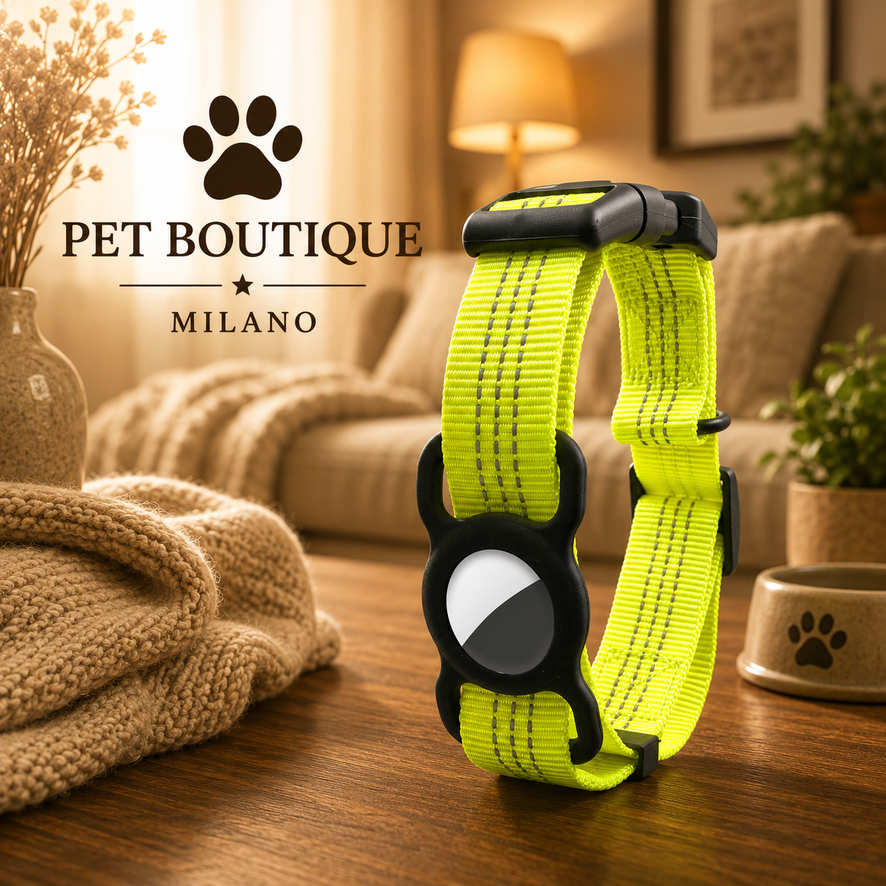 Collare Cane con Porta AirTag Riflettente | Anti Smarrimento Regolabile Premium – Milano PET Boutique