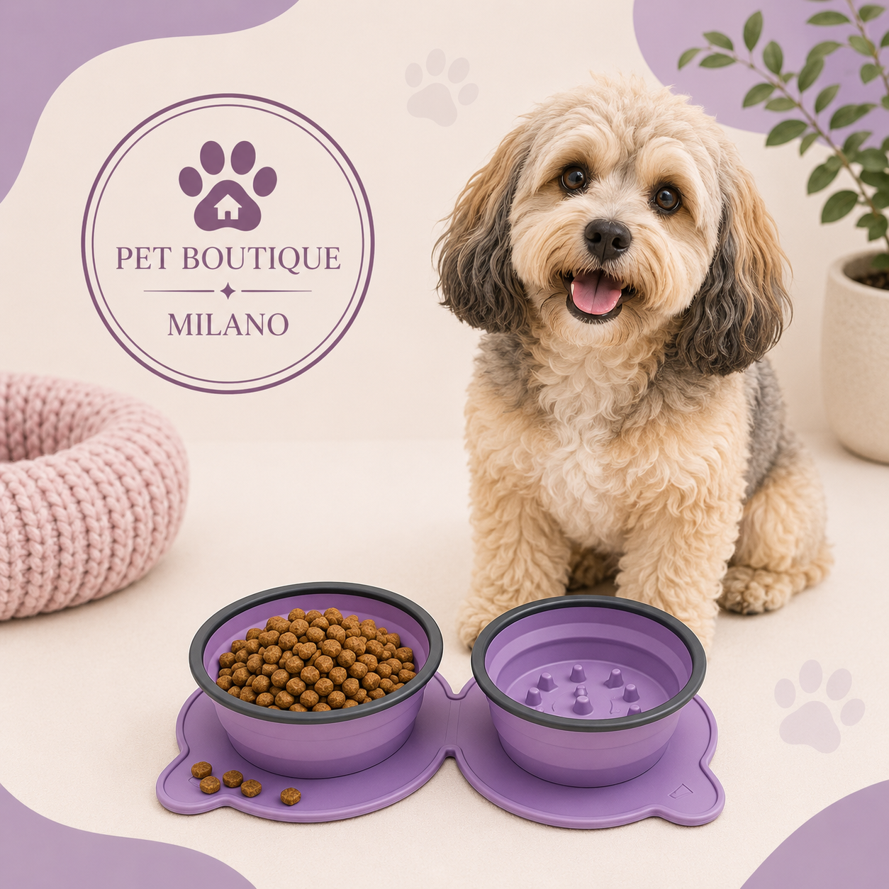 Ciotola Doppia Pieghevole da Viaggio per Cani – Silicone Antiscivolo Compatta