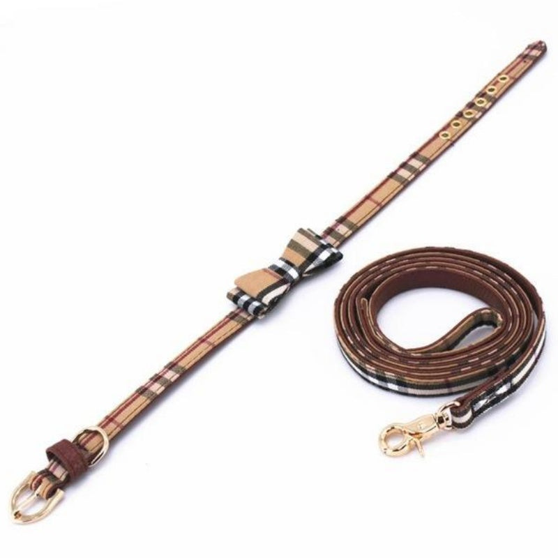 Set Collare e Guinzaglio per Cani Tartan Elegante