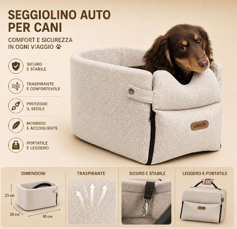 Seggiolino Auto per Cani di Piccola Taglia – Cuccia Portatile da Viaggio Comfort & Sicurezza