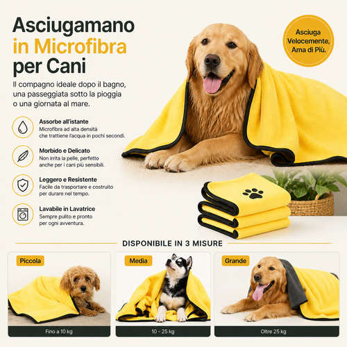 Asciugamano Assorbente per Cani – Ultra Assorbente e Morbido