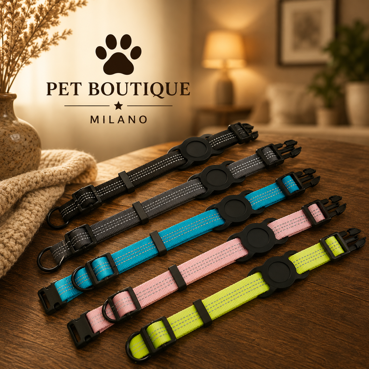 Collare Cane con Porta AirTag Riflettente | Anti Smarrimento Regolabile Premium – Milano PET Boutique