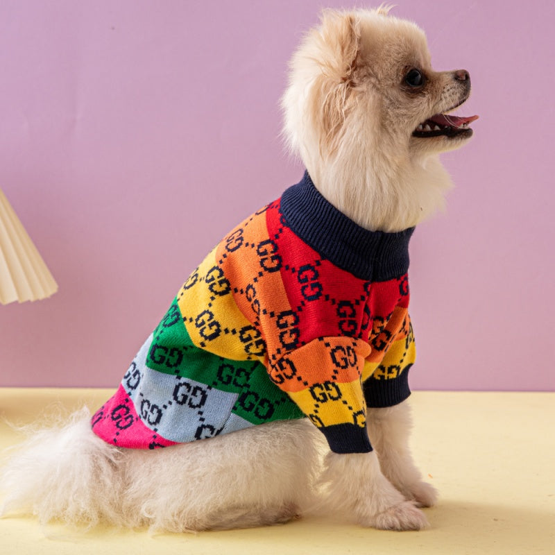 Maglione per cani GG righe arcobaleno dai colori vivaci