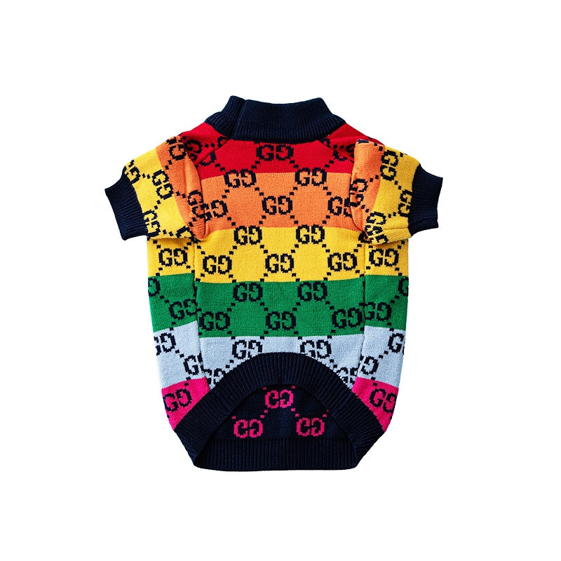 Maglione per cani GG righe arcobaleno dai colori vivaci