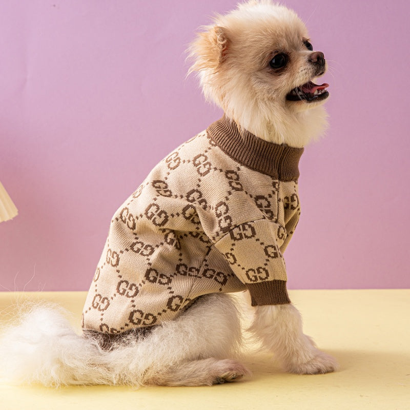 Maglione per cani GG beige con logo