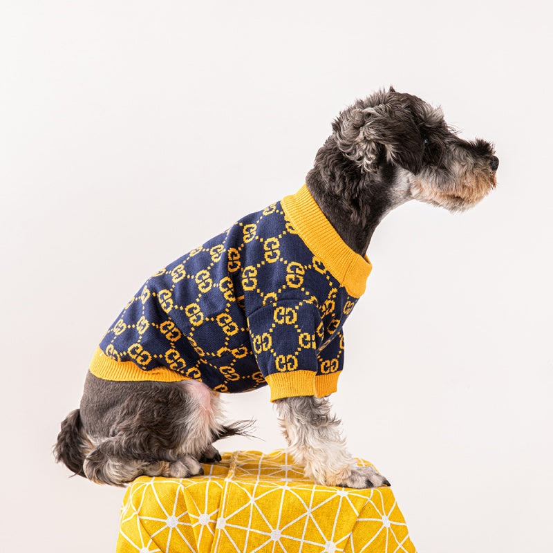Maglione per cani  con monogramma GG oro e blu navy