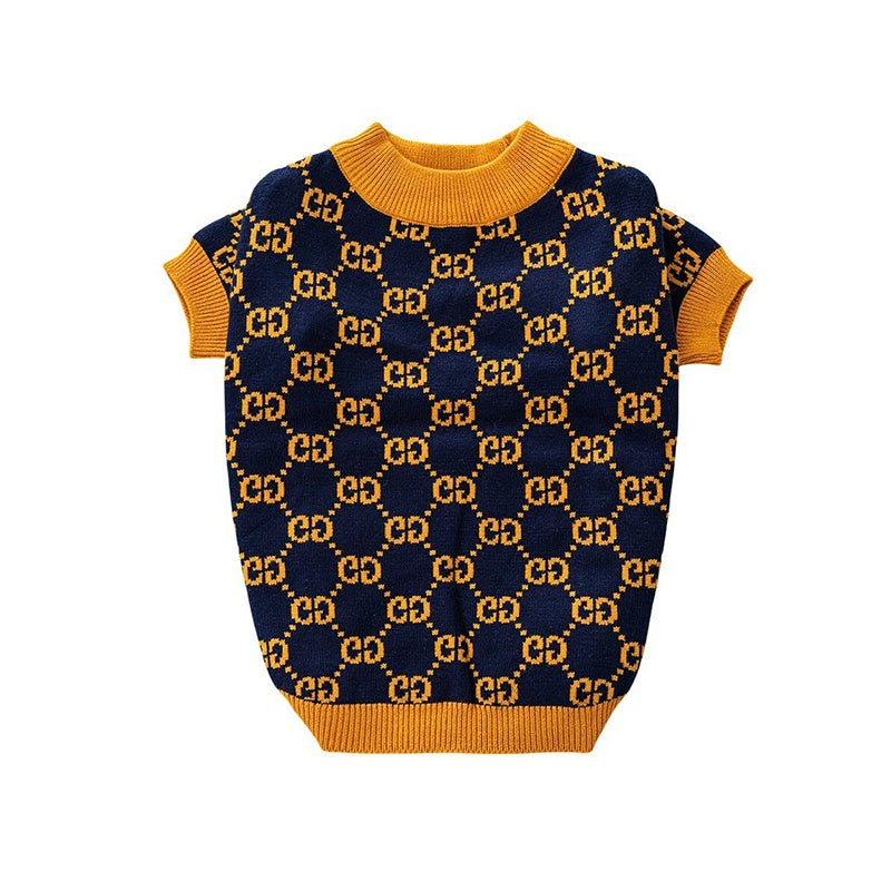 Maglione per cani  con monogramma GG oro e blu navy