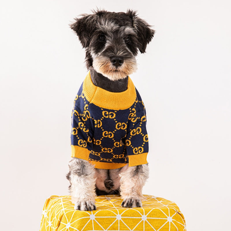 Maglione per cani  con monogramma GG oro e blu navy