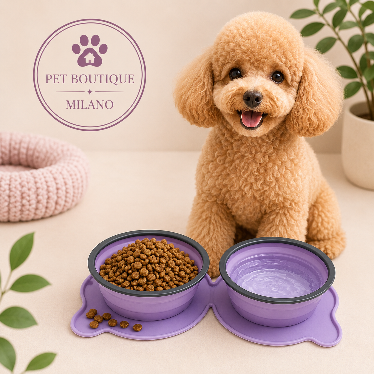 Ciotola Doppia Pieghevole da Viaggio per Cani – Silicone Antiscivolo Compatta