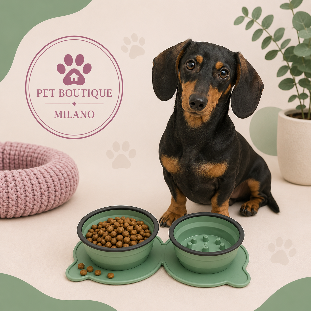 Ciotola Doppia Pieghevole da Viaggio per Cani – Silicone Antiscivolo Compatta