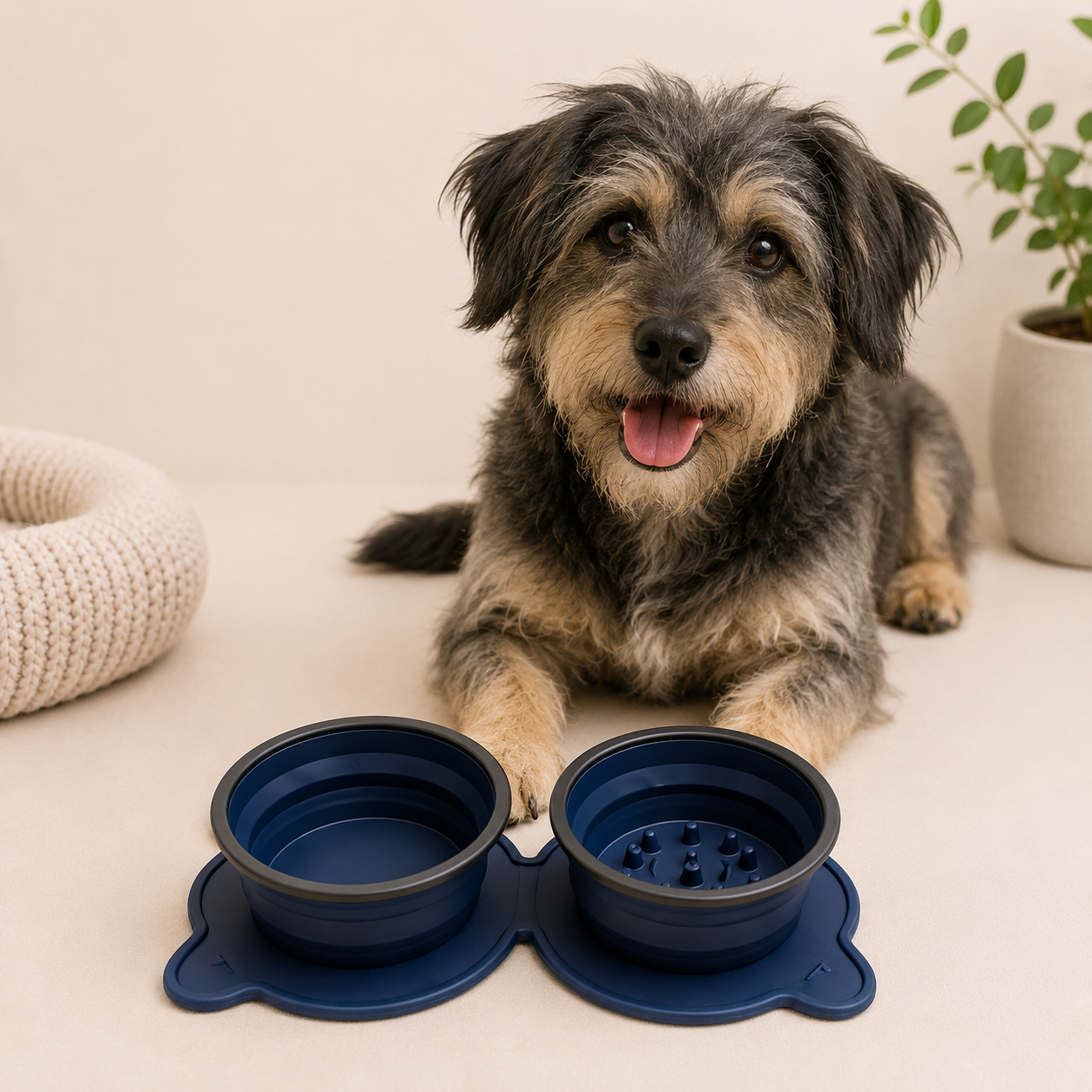 Ciotola Doppia Pieghevole da Viaggio per Cani – Silicone Antiscivolo Compatta