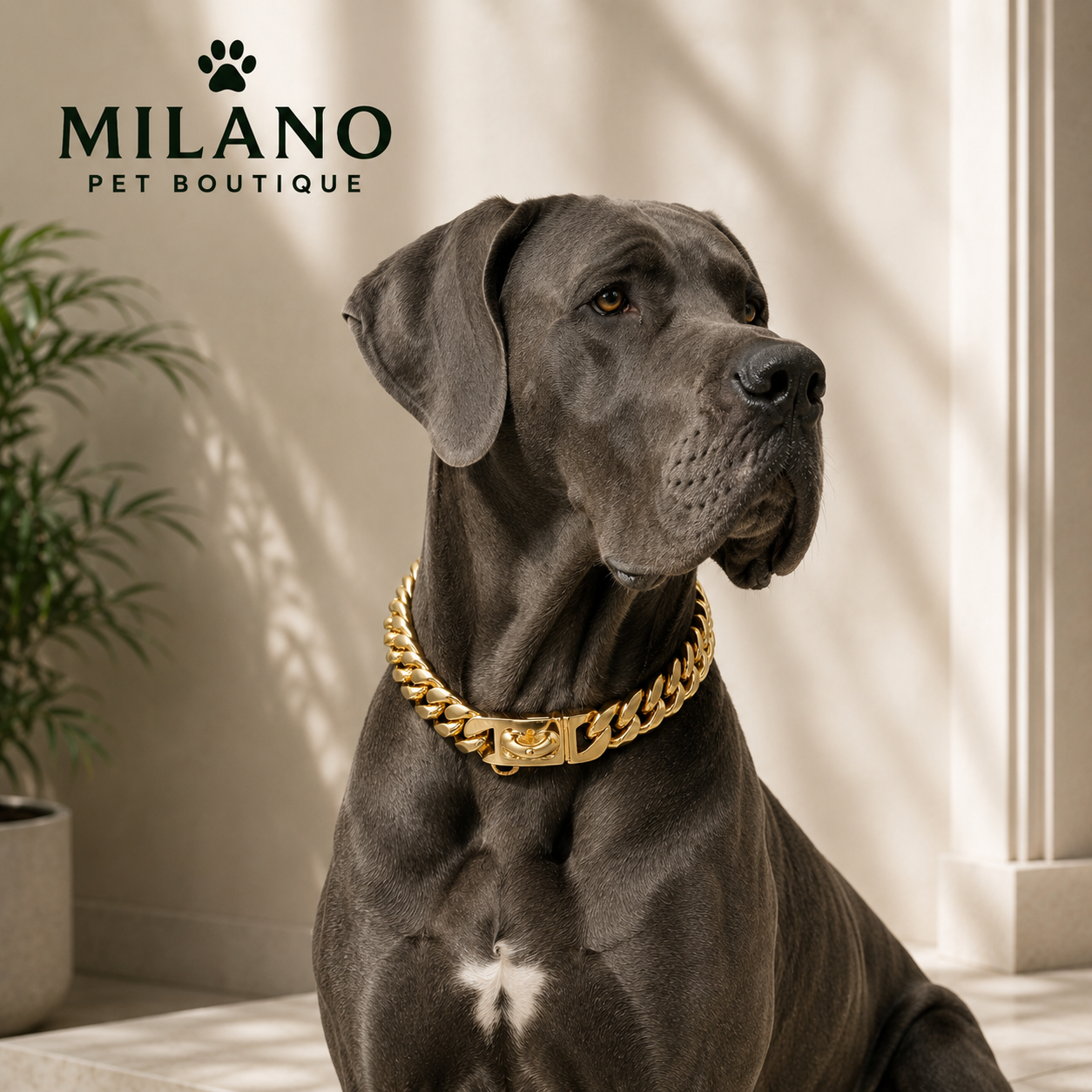 Collare Catena Cuban Link per Cani in Acciaio Inox 14 mm – Chiusura di Sicurezza Oro e Argento per Cani di Taglia Media e Grande