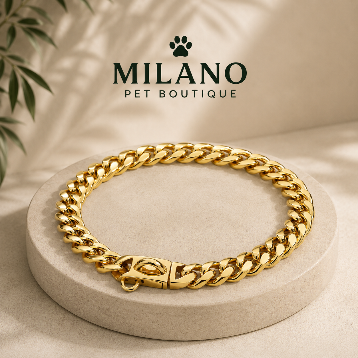 Collare Catena Cuban Link per Cani in Acciaio Inox 14 mm – Chiusura di Sicurezza Oro e Argento per Cani di Taglia Media e Grande