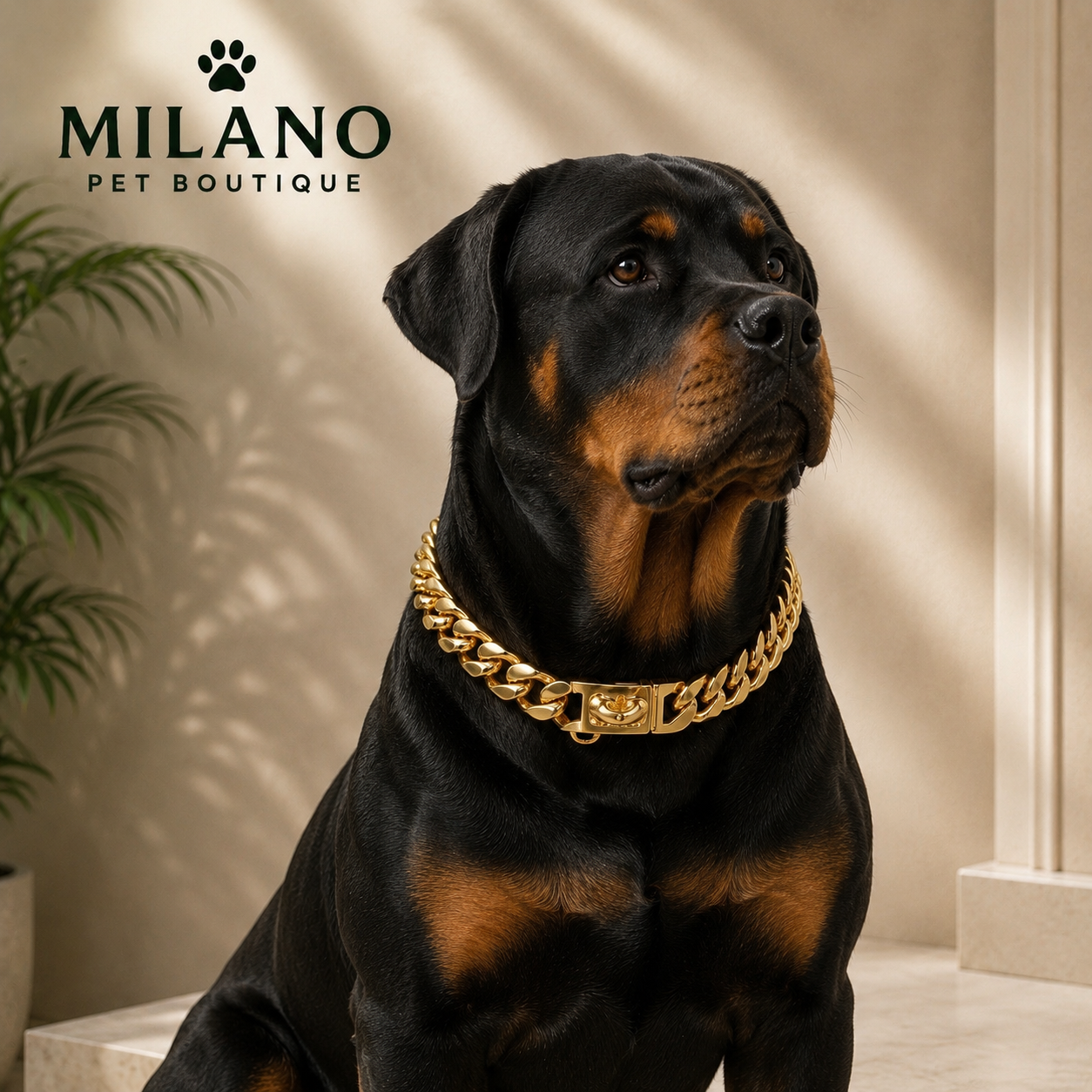 Collare Catena Cuban Link per Cani in Acciaio Inox 14 mm – Chiusura di Sicurezza Oro e Argento per Cani di Taglia Media e Grande
