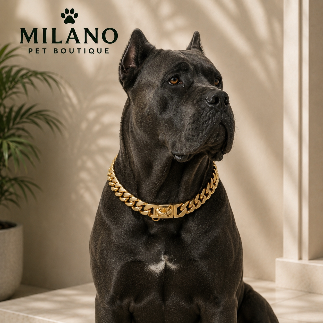Collare Catena Cuban Link per Cani in Acciaio Inox 14 mm – Chiusura di Sicurezza Oro e Argento per Cani di Taglia Media e Grande