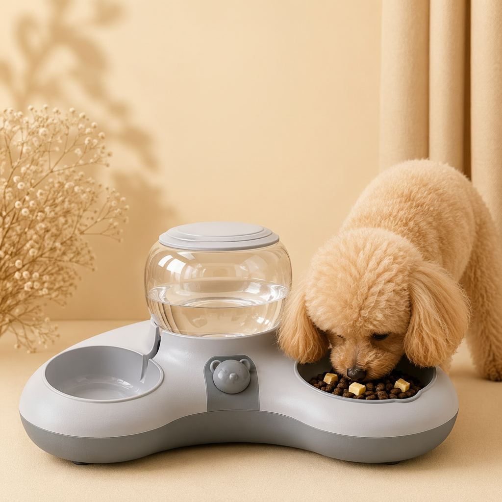 Ciotola Doppia Automatica per Cani con Dispenser Acqua – Design Moderno Mezzaluna