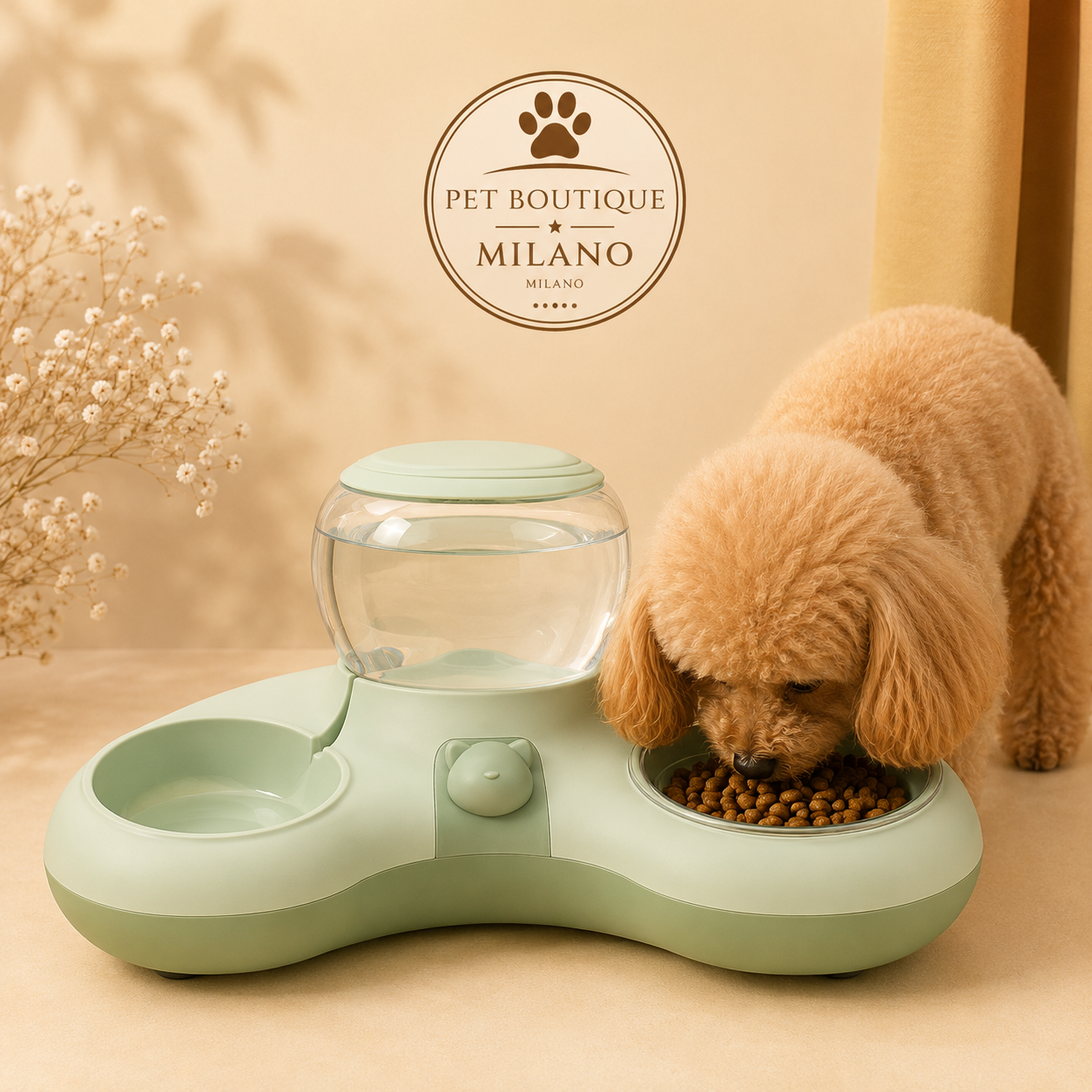 Ciotola Doppia Automatica per Cani con Dispenser Acqua – Design Moderno Mezzaluna