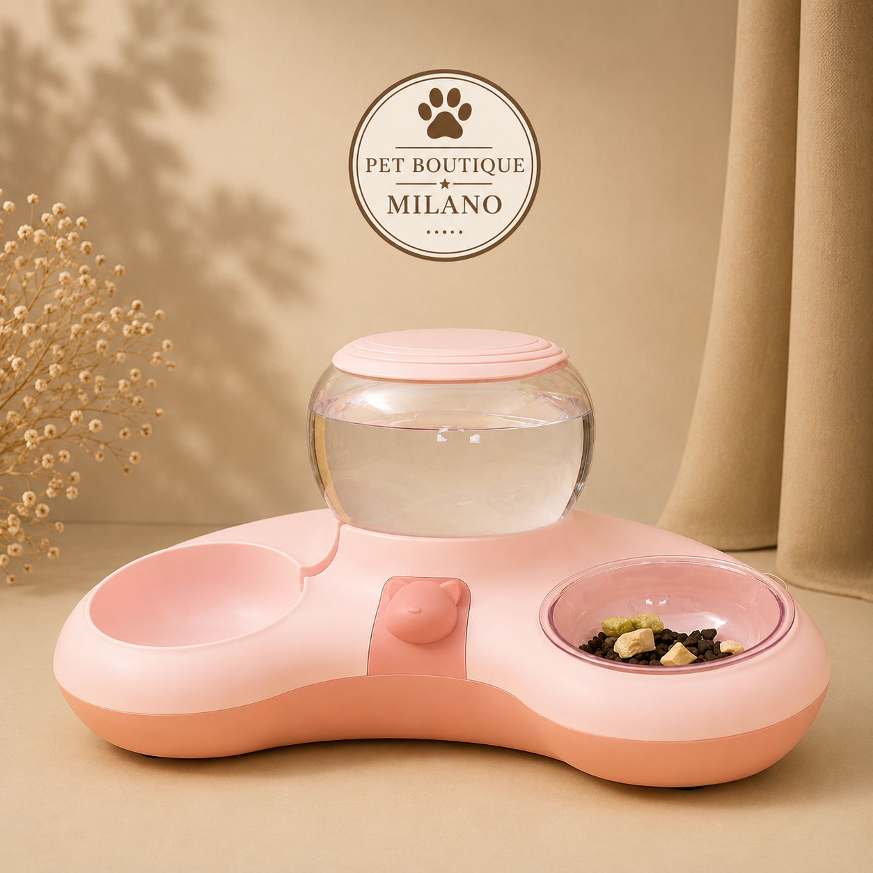 Ciotola Doppia Automatica per Cani con Dispenser Acqua – Design Moderno Mezzaluna