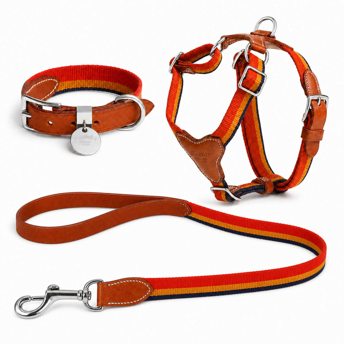 Set Collare, pettorina e guinzaglio per cani HM Rocabar Stripe