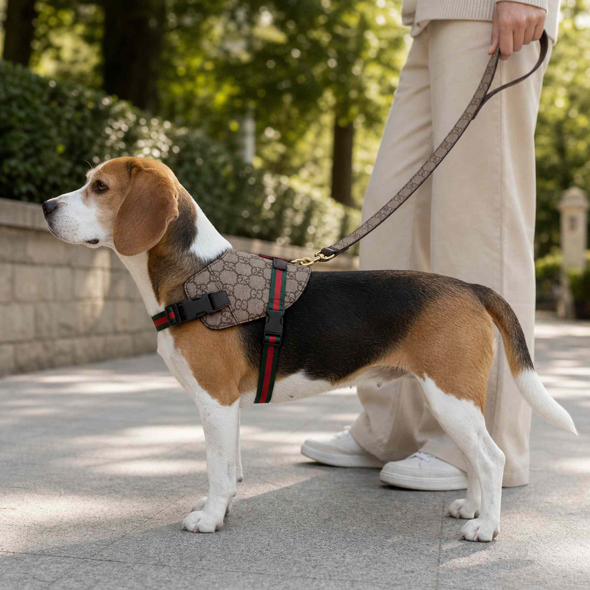 Pettorina e guinzaglio per cani con monogramma GG