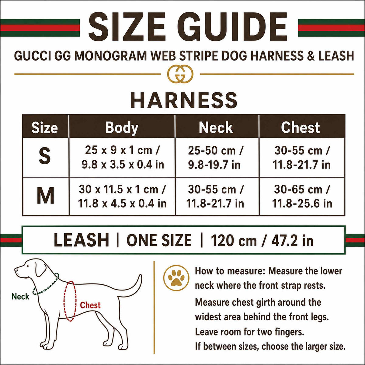 Pettorina e guinzaglio per cani con monogramma GG