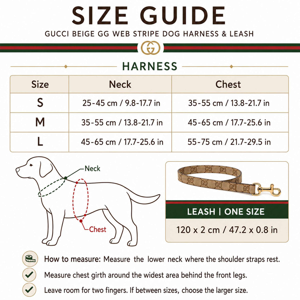 Set Pettorina e Guinzaglio per cani  beige con motivo a righe GG Web.