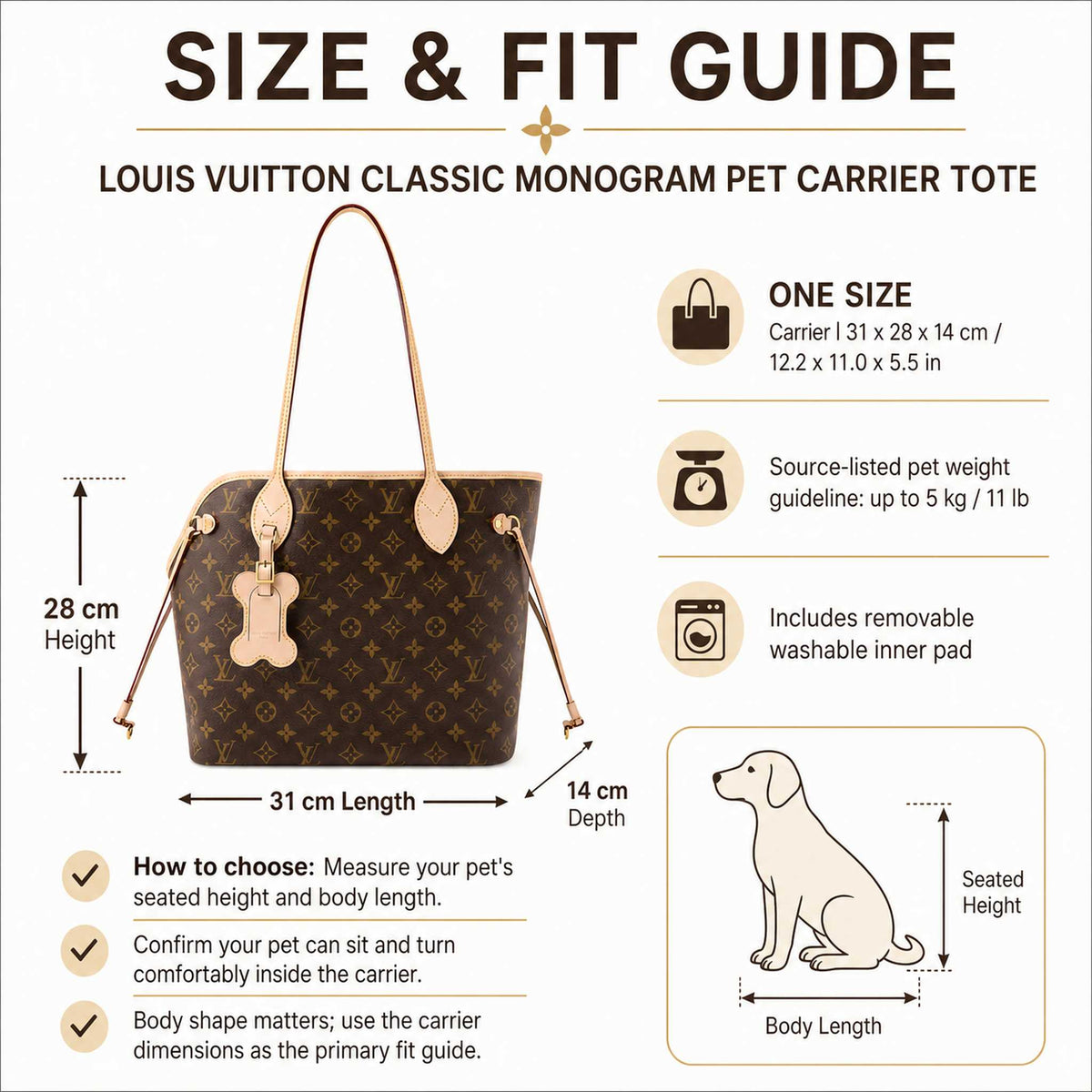 Borsa trasportino per cani marrone con monogramma.