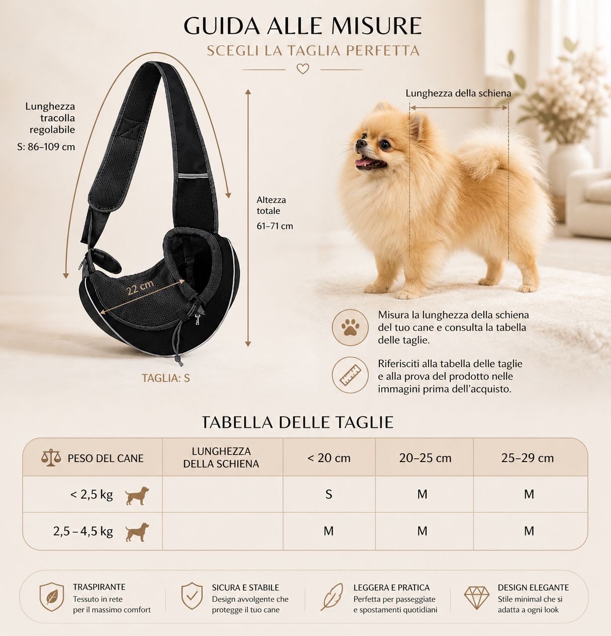 Borsa Trasporto Cane Tracolla – Comoda, Traspirante e Sicura per Passeggiate e Viaggi