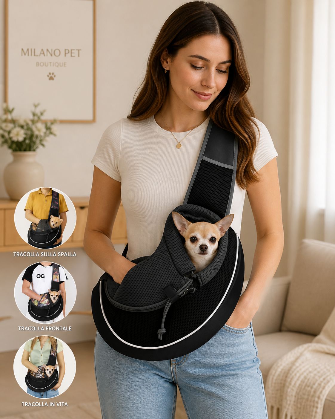 Borsa Trasporto Cane Tracolla – Comoda, Traspirante e Sicura per Passeggiate e Viaggi