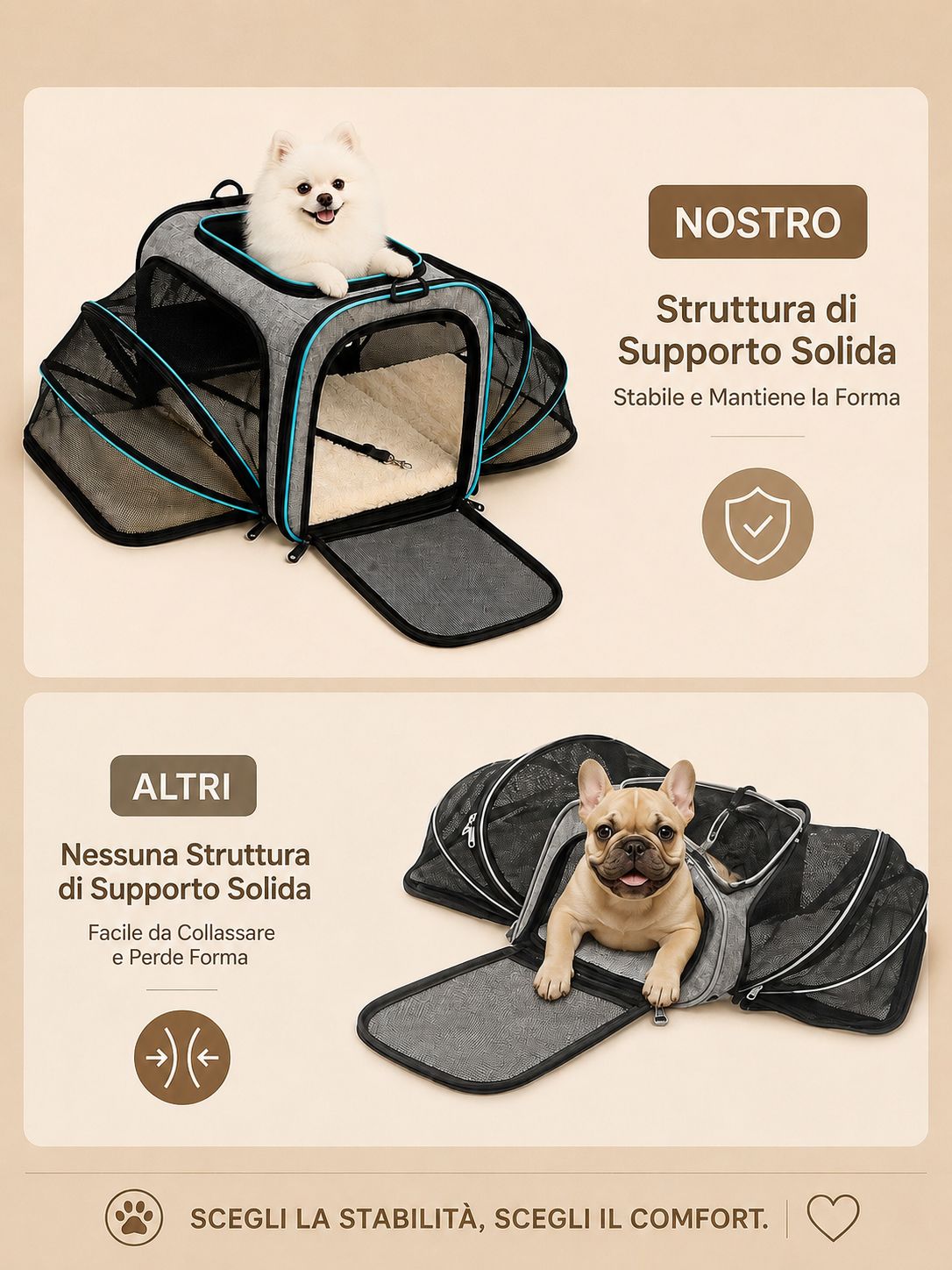Trasportino Espandibile per Cani – Borsa da Viaggio Pieghevole Omologata Aereo