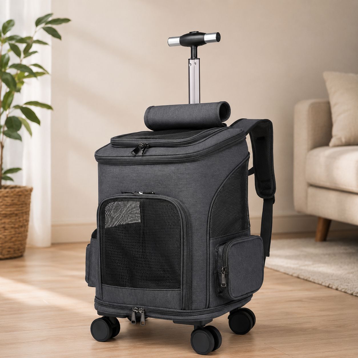 Zaino Trolley Trasportino per Cani e Cuccioli con Ruote Universali – Pieghevole, Traspirante e Ideale per Viaggi