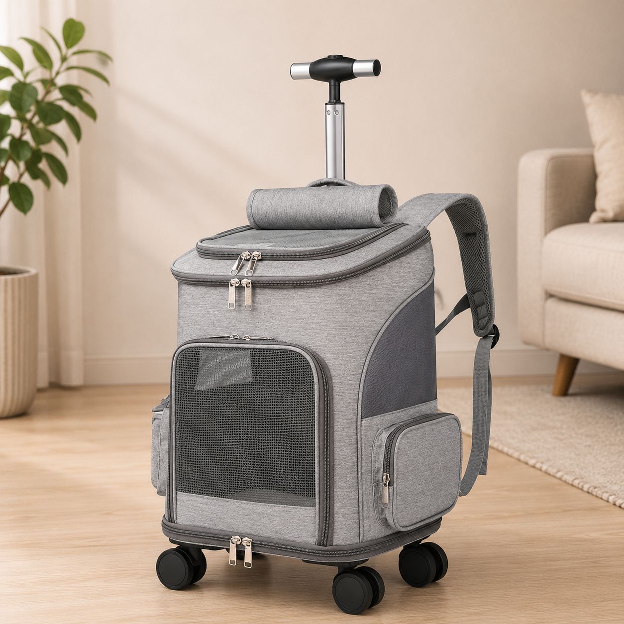 Zaino Trolley Trasportino per Cani e Cuccioli con Ruote Universali – Pieghevole, Traspirante e Ideale per Viaggi