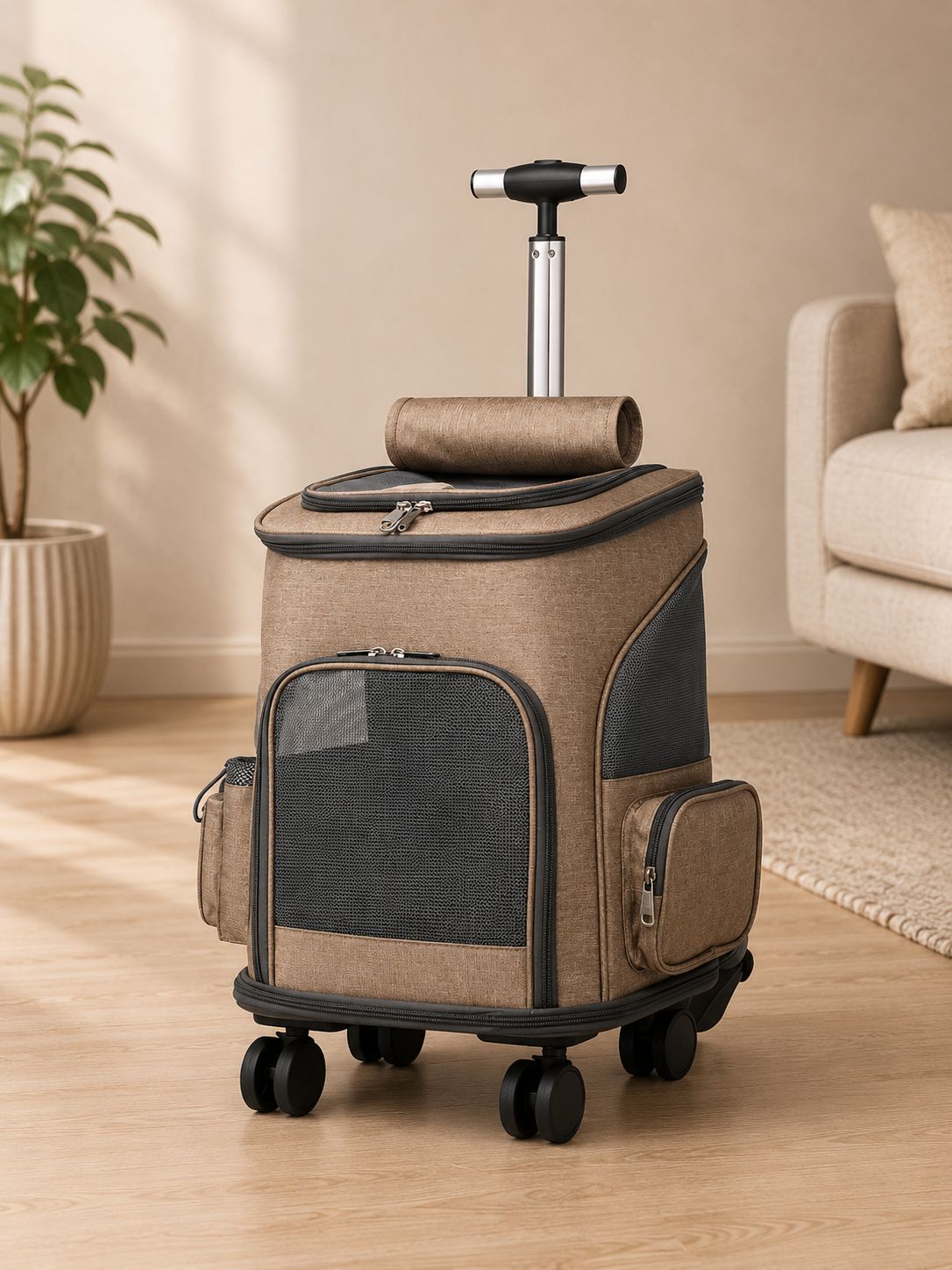 Zaino Trolley Trasportino per Cani e Cuccioli con Ruote Universali – Pieghevole, Traspirante e Ideale per Viaggi