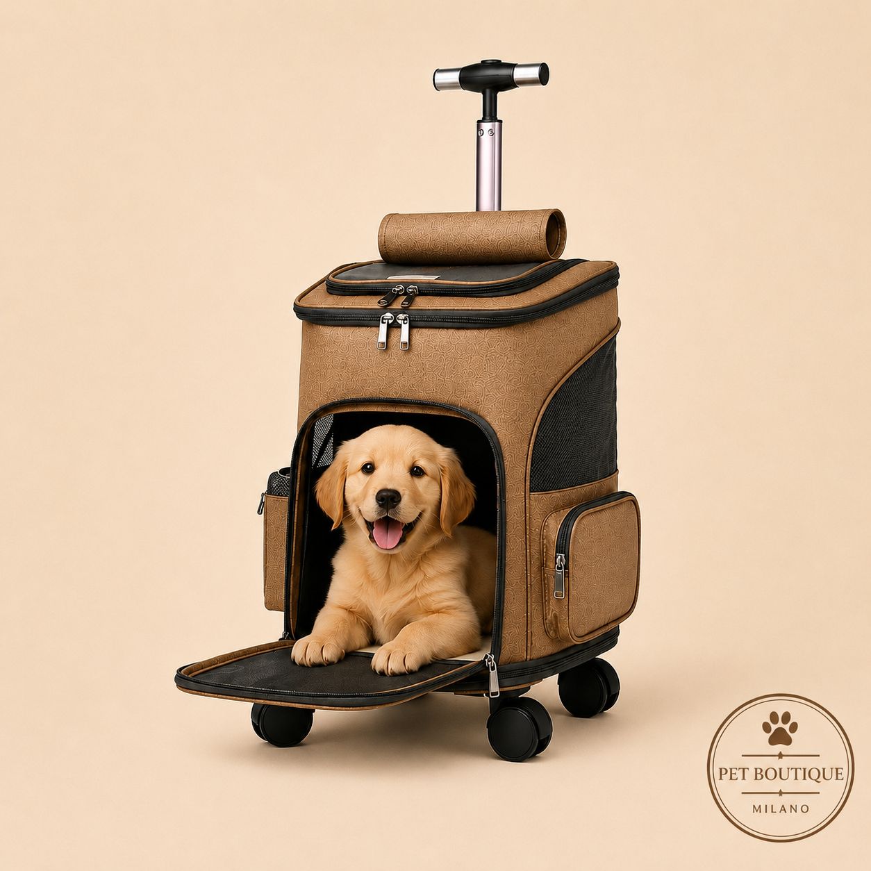 Zaino Trolley Trasportino per Cani e Cuccioli con Ruote Universali – Pieghevole, Traspirante e Ideale per Viaggi