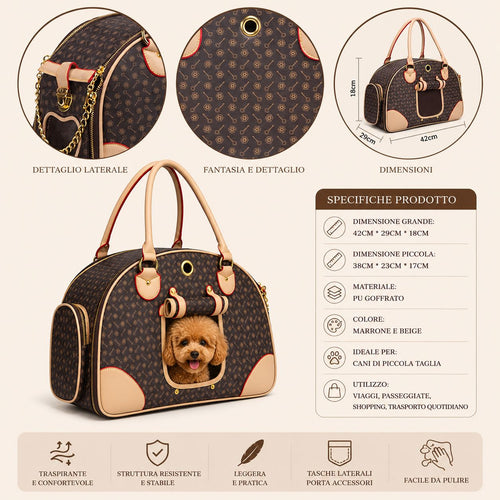 Borsa Trasportino Elegante per Cani – Borsa da Viaggio Traspirante per Animali Domestici