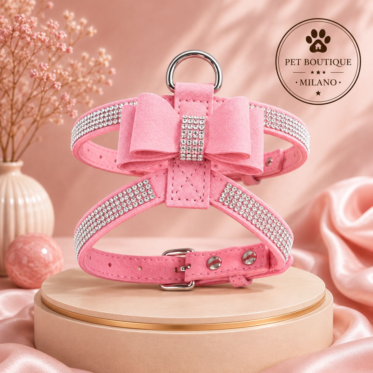 Pettorina Elegante con Strass per Cani – Morbida, Regolabile e Anti Trazione