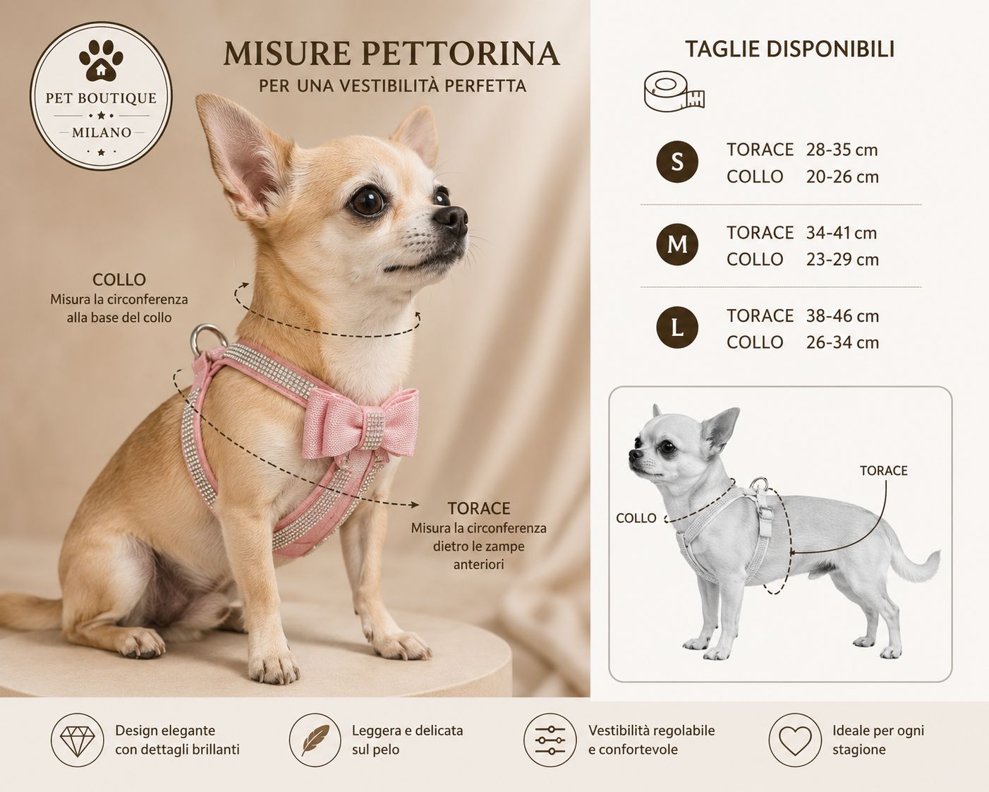Pettorina Elegante con Strass per Cani – Morbida, Regolabile e Anti Trazione
