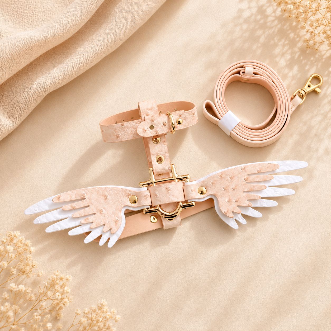 Pettorina Angel Wings per Cani – Elegante con Ali Decorative e Guinzaglio Abbinato