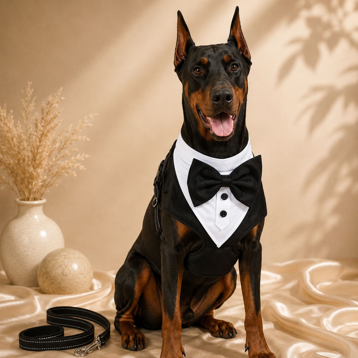 Pettorina Elegante Smoking con Papillon per Cani – Set con Guinzaglio Coordinato