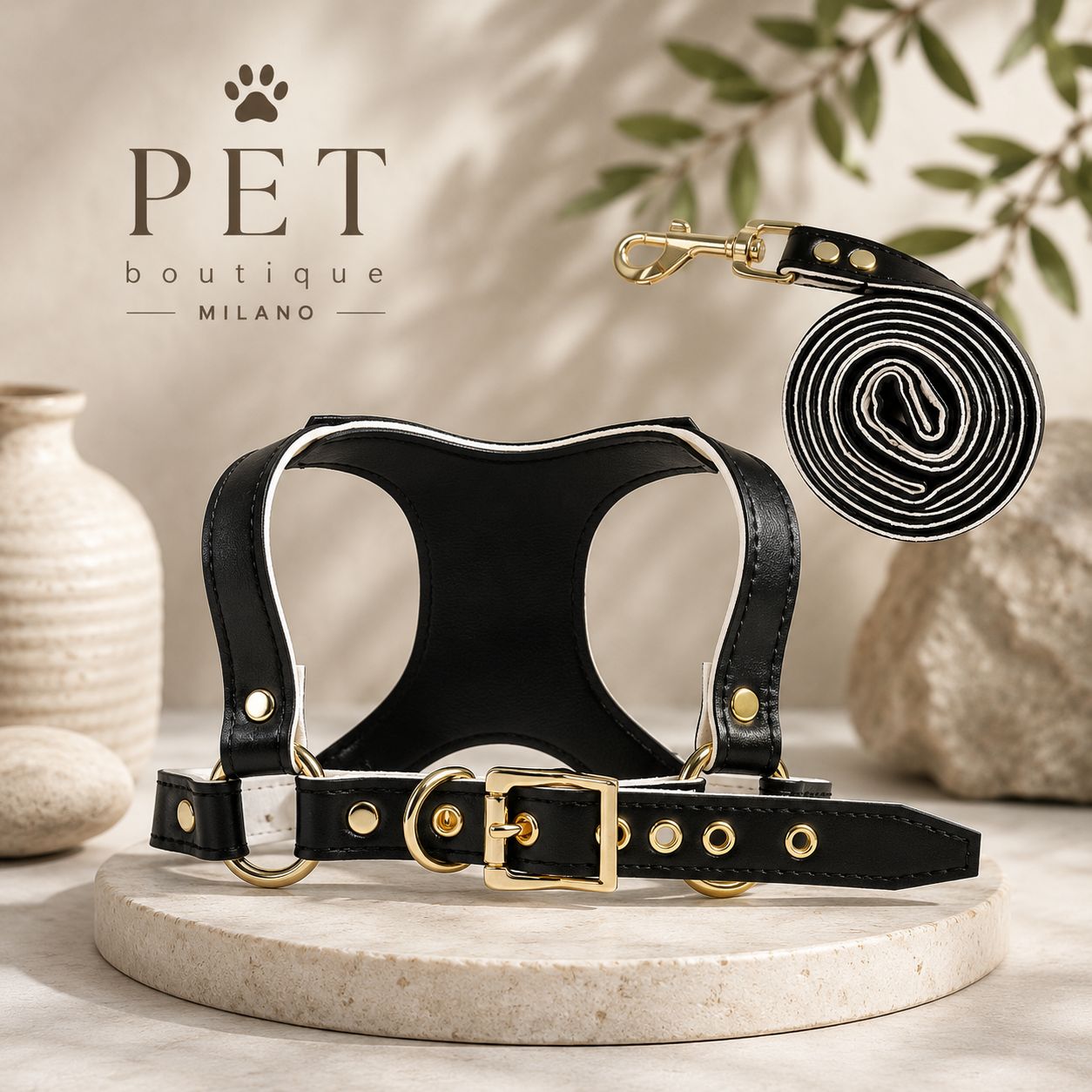 Pettorina Elegance in Ecopelle con Guinzaglio Coordinato per Cani